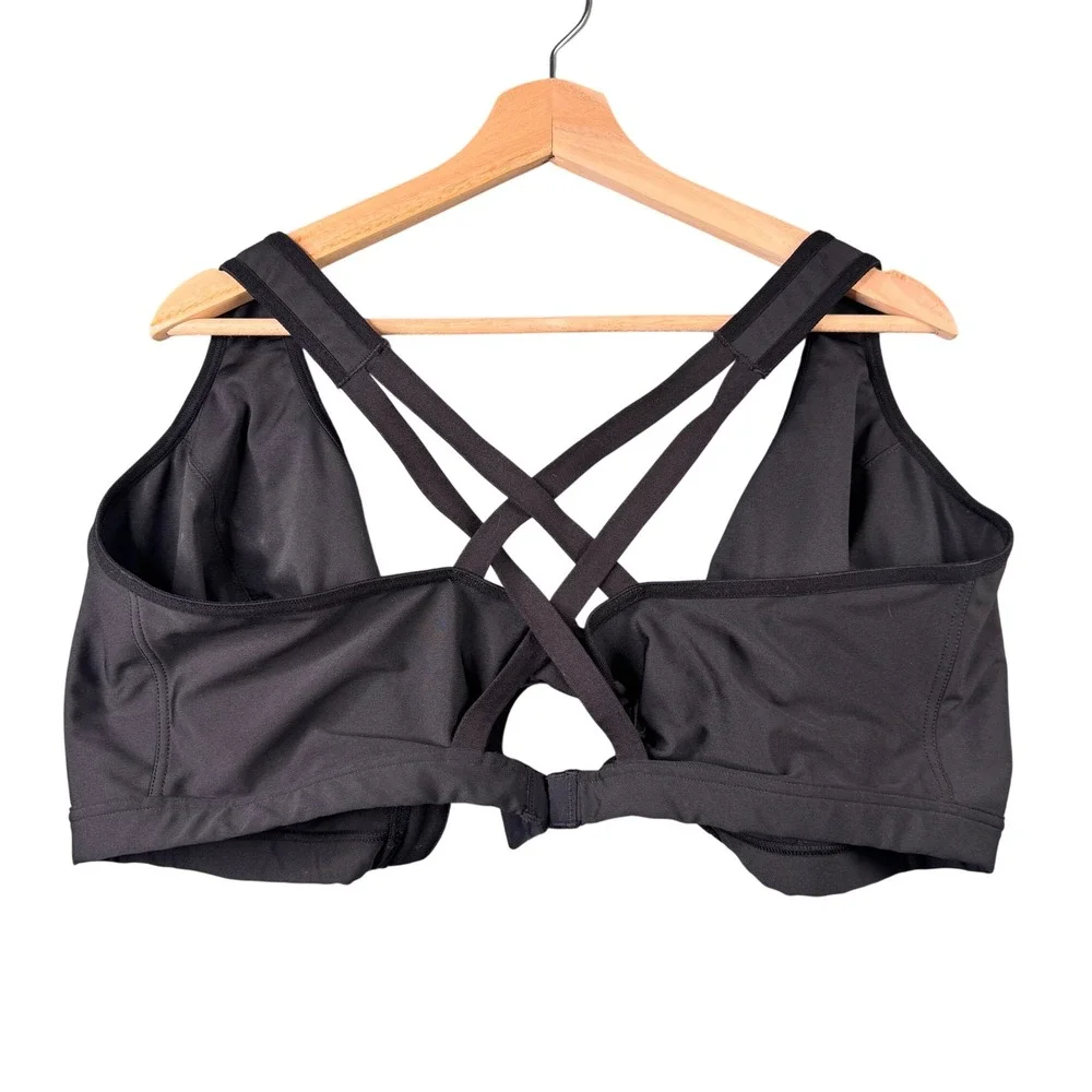 Glamorise Sport 9266 Black Front Zip High Impact Strappy Back Bra 46DD Womens